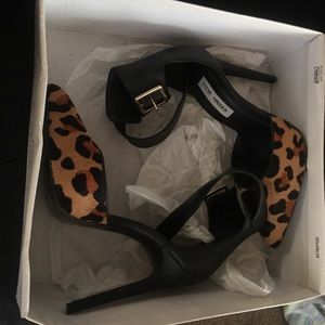 Steve Madden leopard print, ankle strap heel.